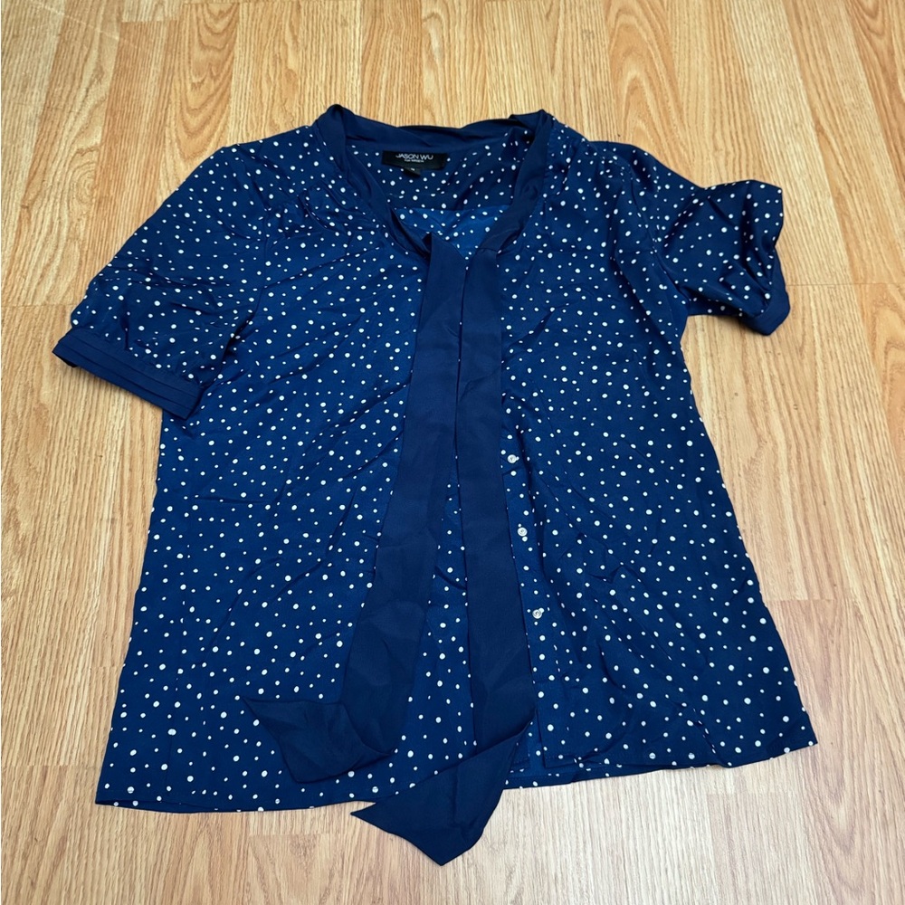 Jason Wu Navy Blue Polka Dot Blouse